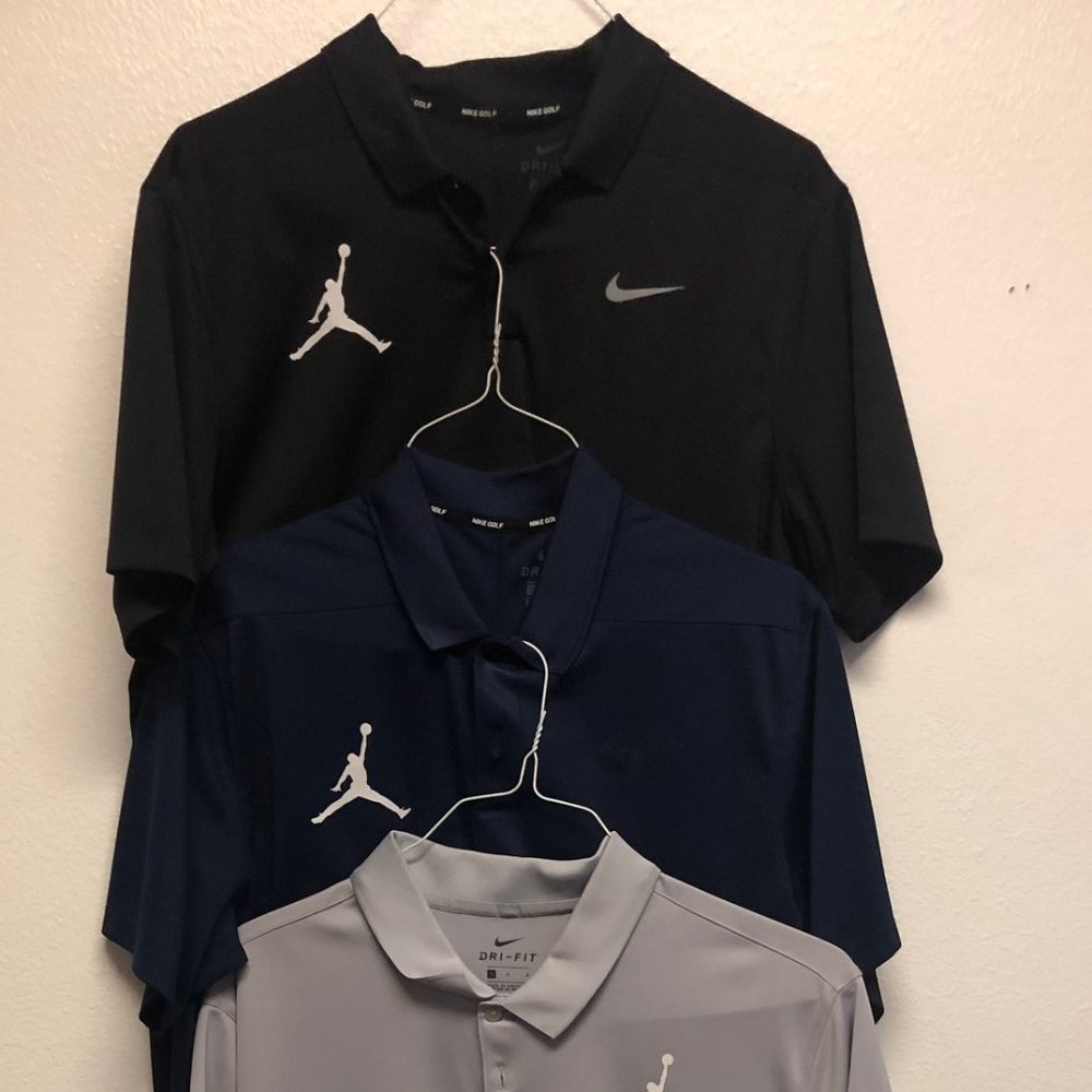 Michael Jordan golf polo shirts (3) size L - Black, Blue, and Light Grey